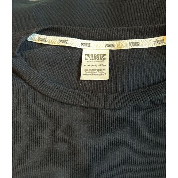PINK Victoria's Secret Black Ribbed Cropped T-shirt size XS E99 - Picture 7 of 8